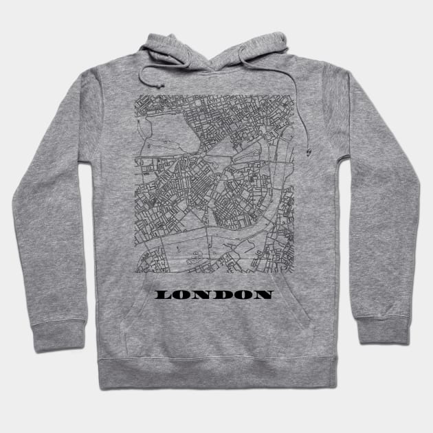 Map of London, England Minimalist Line Drawing Hoodie by SKANDIMAP